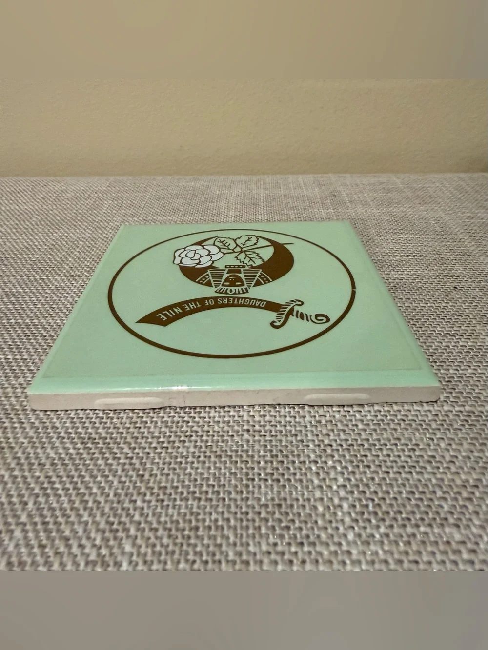 Vintage Daughters of the Nile Masonic Ceramic Trivet Tile Green USA